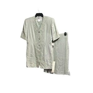 NWT Vintage Badgley Mischka Sz 8 Dress Suit Skirt Jacquard Deadstock Green #O6-8